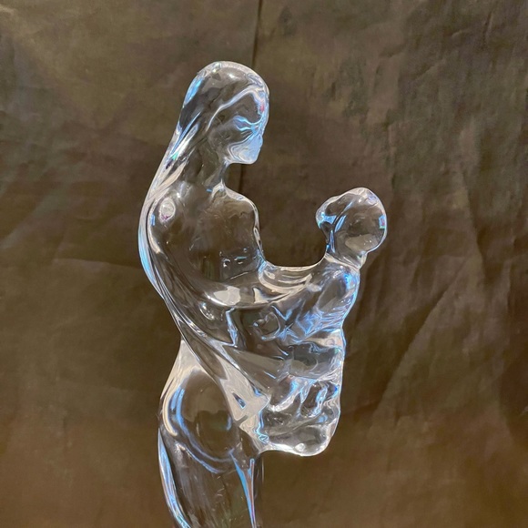 Art Deco Style Italian Crystal Figurine Mother Holding Girl Child 10 Inches Tall - Picture 4 of 12